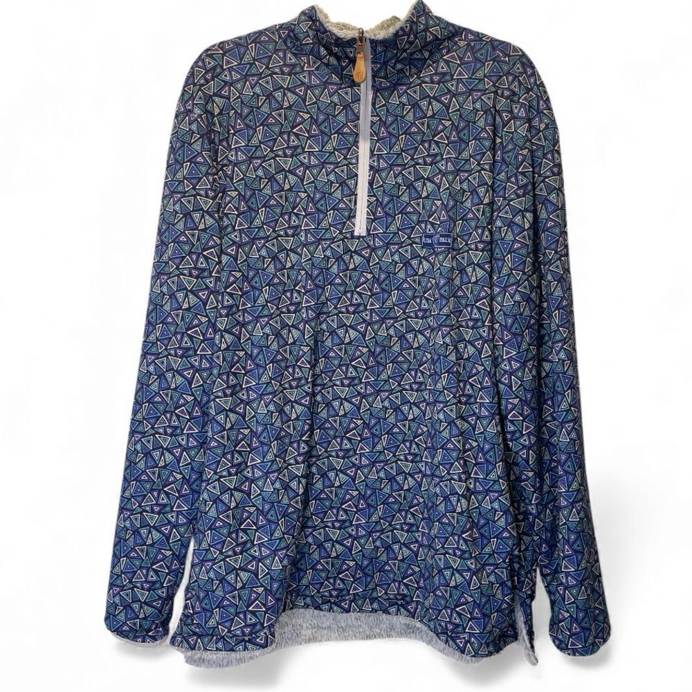 USA Palm Reversible Fleece Sweater Geometric Patterned Pullover Unisex size XL